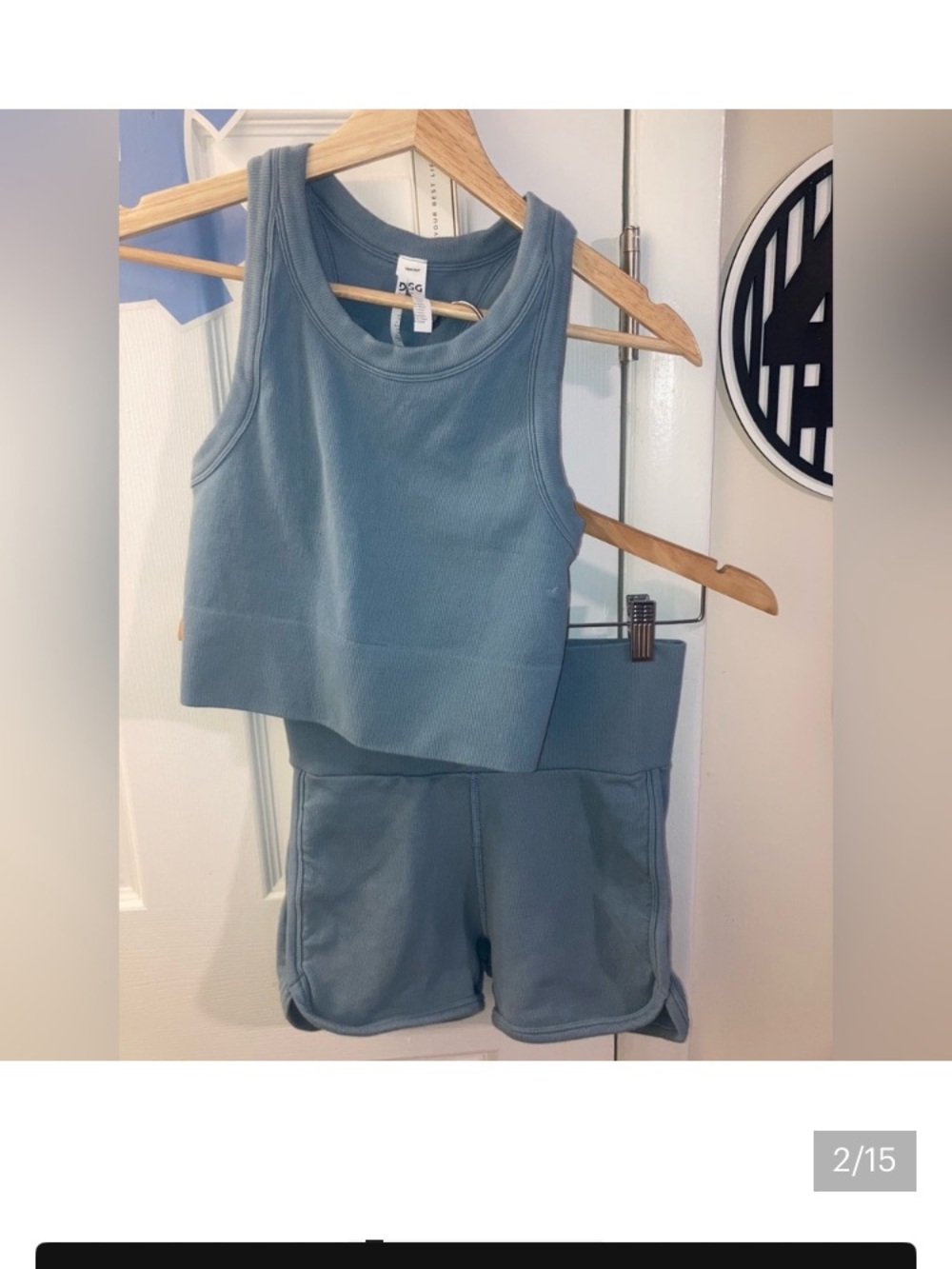 DSG Ribbed Tank and Shorts Set - Dusty Blue